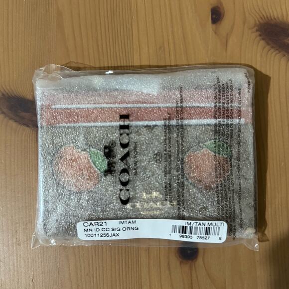 NWT 🍊Coach Mini Skinny Id Case In Signature Canvas With Orange Print - Picture 4 of 5